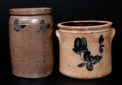 Lot of Two: Stoneware Jars with Floral Decoration