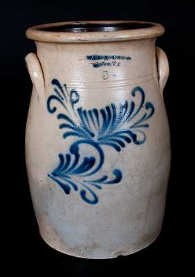 LEWIS & CADY / Fairfax, VT. 3 Gal. Stoneware Churn with Floral Decoration