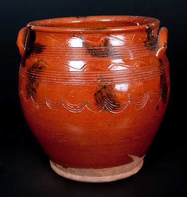 Redware Jar with Manganese Splotches and Incised Designs, probably Norwalk, CT