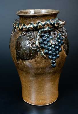 Important Lanier Meaders Vase w/ Snake and Grapes