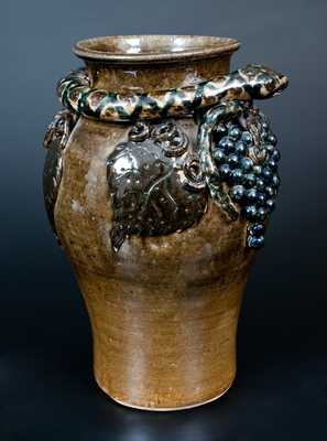 Important Lanier Meaders Vase w/ Snake and Grapes