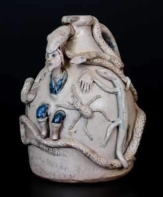 Important Limestone Co, Texas Snake Temperance Jug by John L. Stone, c1870