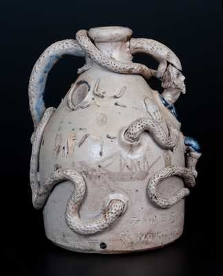 Important Limestone Co, Texas Snake Temperance Jug by John L. Stone, c1870