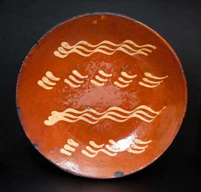 Slip-Decorated Redware Charger, probably Norwalk, CT, mid 19th century