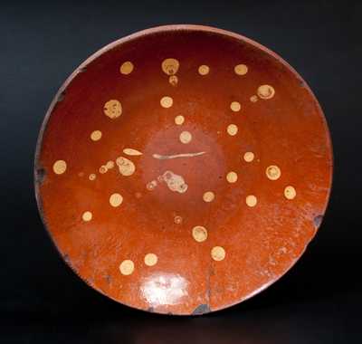 Rare Redware Charger with Slip Spot Design, Northeastern U.S., c1840