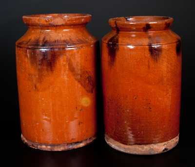 Two Glazed Redware Jars, Huntington, Long Island, NY or Norwalk, CT