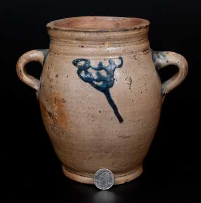 18th Century Stoneware Jar w/ Vertical Handles, Cheesequake, NJ or Manhattan, NY