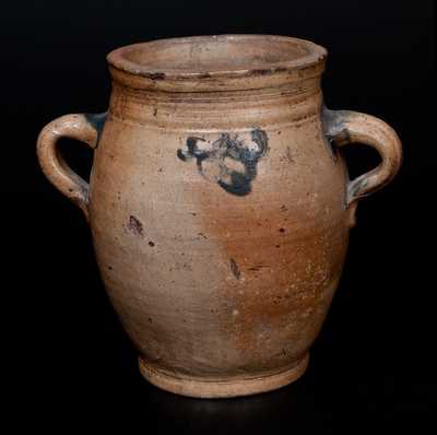 18th Century Stoneware Jar w/ Vertical Handles, Cheesequake, NJ or Manhattan, NY