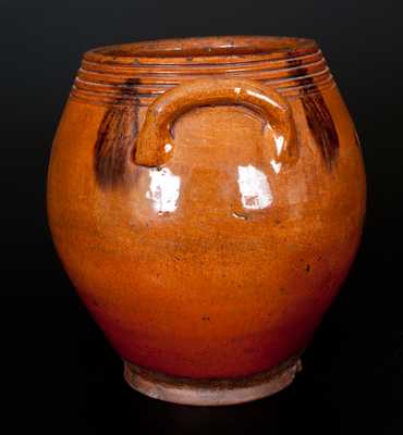 Unusual Glazed Redware Jar, probably Norwalk, CT or Huntington, Long Island