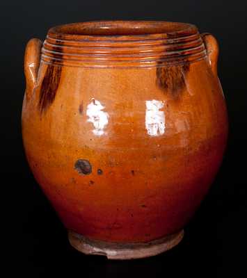 Unusual Glazed Redware Jar, probably Norwalk, CT or Huntington, Long Island