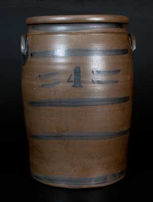 Four-Gallon Palatine, WV Stoneware Jar w/ Cobalt Stripes