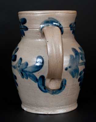 Half-Gallon Remmey, Philadelphia Stoneware Pitcher w/ Cobalt Floral Decoration