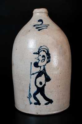 Rare Stoneware "People" Jug w/ Hunter or Soldier Decoration