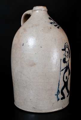 Rare Stoneware "People" Jug w/ Hunter or Soldier Decoration