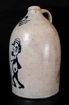 Rare Stoneware "People" Jug w/ Hunter or Soldier Decoration
