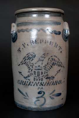 T.F. REPPERT. / GREENSBORO. / PA Cobalt-Decorated Stoneware Churn