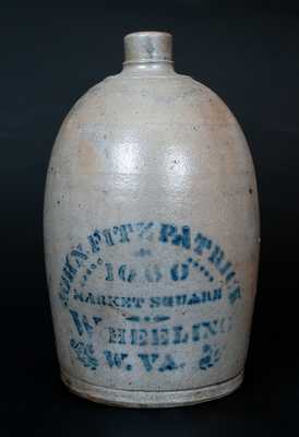 One-Gallon Wheeling, WV Stoneware Advertising Jug, Western PA origin