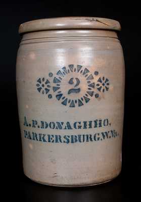 Two-Gallon A.P. DONAGHHO, / PARKERSBURG. W.Va. Stoneware Jar