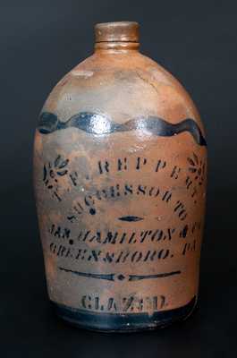 Rare T.F. REPPERT, Greensboro, PA Stoneware Jug Inscribed