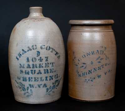 Two Pieces of Cobalt-Decorated West Virginia Stoneware, circa 1875