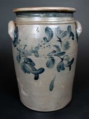 Four-Gallon Western PA Stoneware Jar with Elaborate Cobalt Floral Decoration