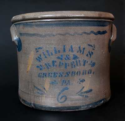 Rare WILLIAMS & REPPERT / GREENSBORO / PA Six-Gallon Stoneware Cake Crock