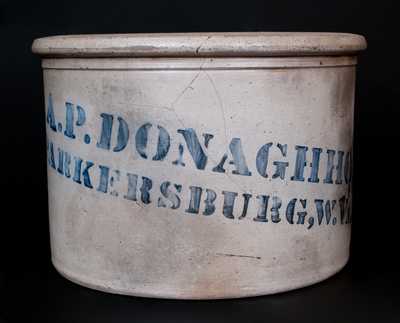 Two-Gallon A.P. DONAGHHO, / PARKERSBURG, W. VA Stoneware Cake Crock