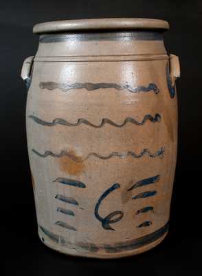 Six-Gallon New Geneva, PA Stoneware Jar w/ Cobalt Stripe Decoration