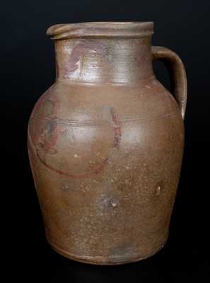 Scarce Huntingdon County, PA Stoneware Pitcher w/ Manganese Floral Decoration