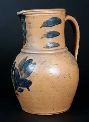 Rare J. SWANK & CO. / JOHNSTOWN, PA Stoneware Pitcher w/ Elaborate Cobalt Floral Decoration