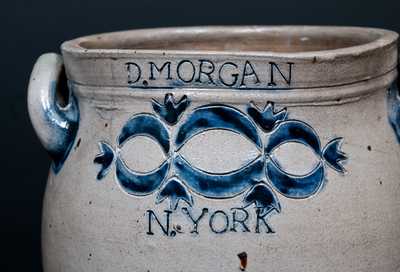Important D. MORGAN / N. YORK Stoneware Jar w/ Impressed Drape and Tassel Decoration