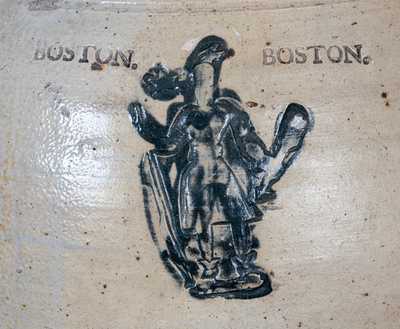 Important BOSTON Stoneware Jar w/ Impressed Indian Motif, 18th century