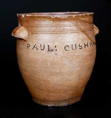 PAUL CUSHMAN Ovoid Stoneware Jar, Albany, NY origin, early 19th century