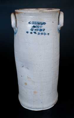 Rare ORCUTT AND WAIT / WHATELY (Mass.) Three-Gallon Stoneware Churn