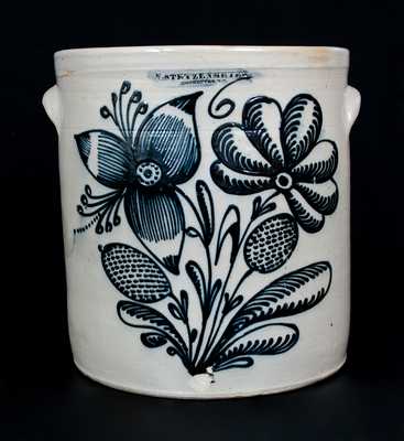 Important F. STETZENMEYER. / ROCHESTER, NY Six-Gallon Stoneware Crock w/ Profuse Floral Decoration