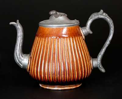 Frederick H. Mear, Boston Rockingham-Glazed Teapot w/ Pewter Fittings
