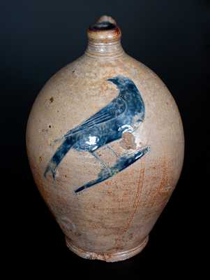 Outstanding New York City Stoneware Jug w/ Large Incised Bird