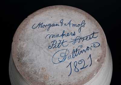 Very Rare Morgan & Amoss/ makers / Pitt Street / Baltimore / 1821 Stoneware Jar