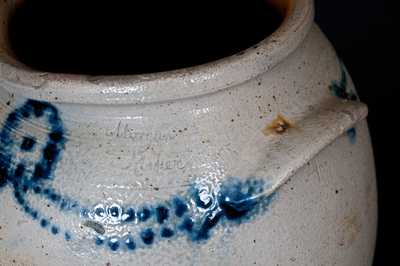 Very Rare Morgan Maker (Baltimore) Stoneware Jar w/ Slip-Trailed Cobalt Floral Decoration