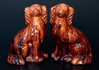 Important Pair of JOHN BELL, Waynesboro, PA Redware Spaniels