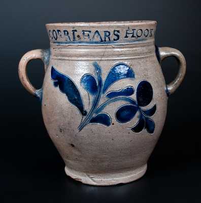 Important Thomas Commeraw Half-Gallon Stoneware Jar, COERLEARS HOOK / N. YORK, late 18th century