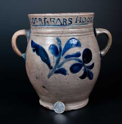 Important Thomas Commeraw Half-Gallon Stoneware Jar, COERLEARS HOOK / N. YORK, late 18th century