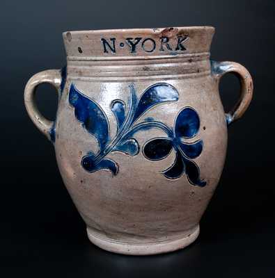 Important Thomas Commeraw Half-Gallon Stoneware Jar, COERLEARS HOOK / N. YORK, late 18th century