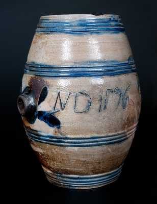 Exceptional Small-Sized Stoneware Keg w/ Incised Leaves Inscribed N. D. / 1796