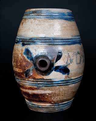 Exceptional Small-Sized Stoneware Keg w/ Incised Leaves Inscribed 