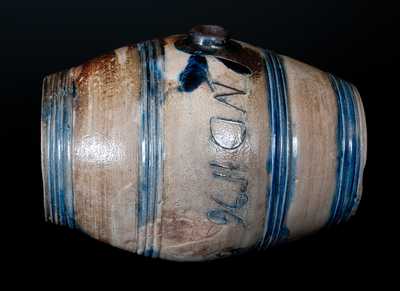 Exceptional Small-Sized Stoneware Keg w/ Incised Leaves Inscribed 