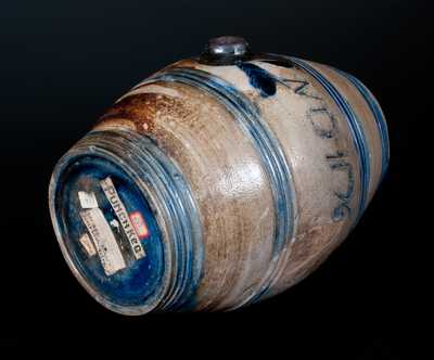 Exceptional Small-Sized Stoneware Keg w/ Incised Leaves Inscribed 