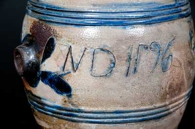 Exceptional Small-Sized Stoneware Keg w/ Incised Leaves Inscribed "N. D. / 1796"