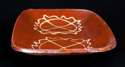 Huntington, Long Island Slip-Decorated Redware Loaf Dish w/ Double Pinwheel Decoration