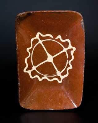 Huntington, Long Island Slip-Decorated Redware Loaf Dish w/ Pinwheel Decoration